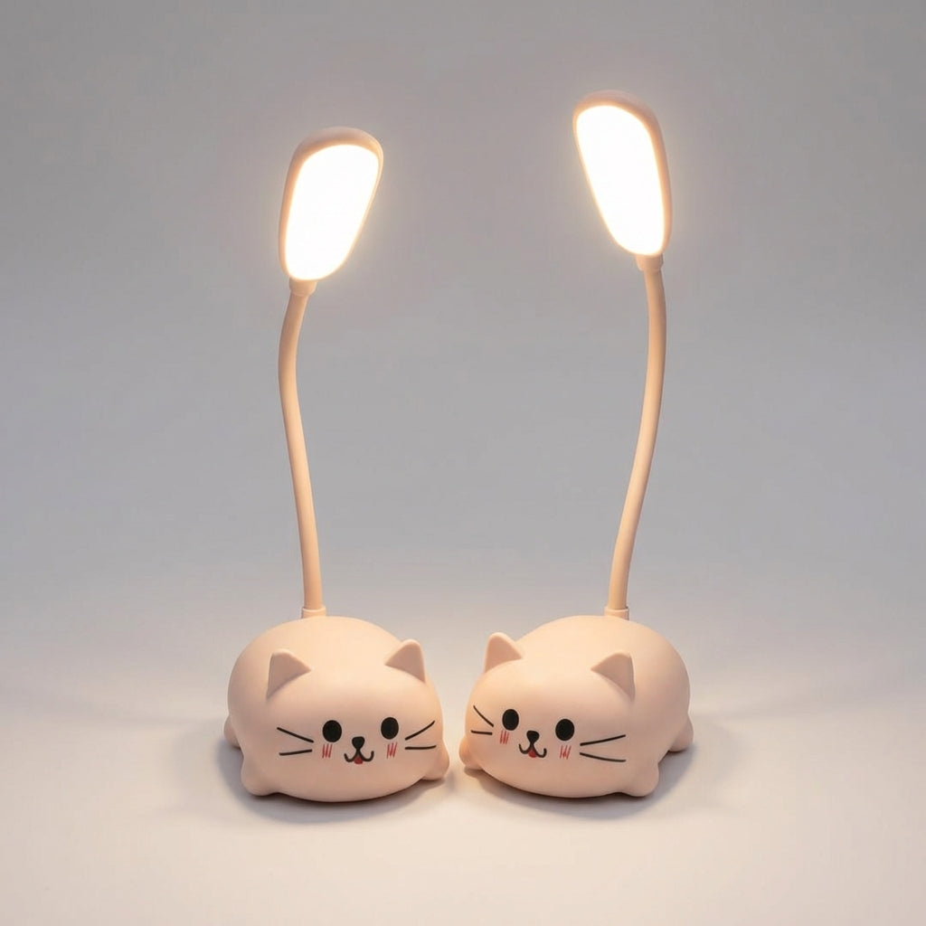 LED Desk Lamp with Adjustable Neck – Compact Cat Design in Blue, Pink, White and Green