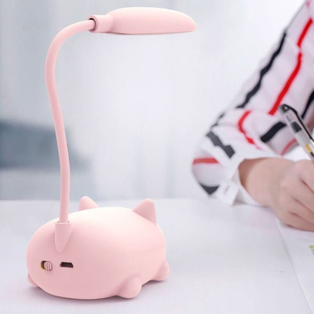 LED Desk Lamp with Adjustable Neck – Compact Cat Design in Blue, Pink, White and Green