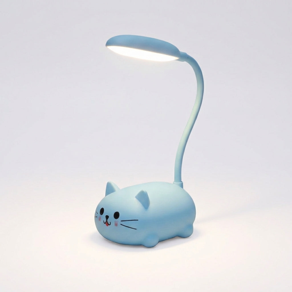 LED Desk Lamp with Adjustable Neck – Compact Cat Design in Blue, Pink, White and Green
