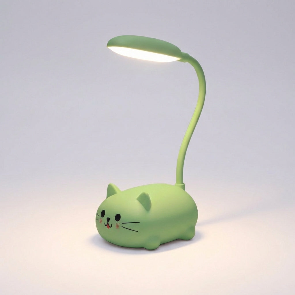LED Desk Lamp with Adjustable Neck – Compact Cat Design in Blue, Pink, White and Green