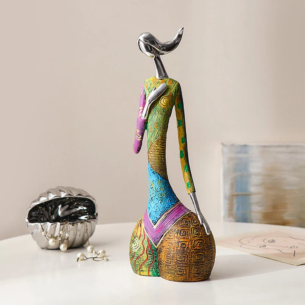 Abstract Woman Figurine - Colorful Resin Sculpture - Modern Art Decor - Image 4
