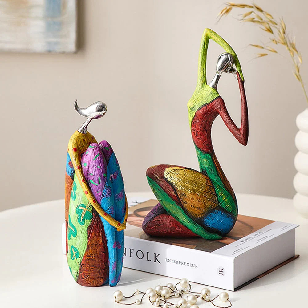 Abstract Woman Figurine - Colorful Resin Sculpture - Modern Art Decor - Image 5