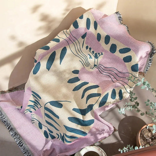 Abstract Woven Cat Throw Blanket - Polyester Cotton Tapestry - Jacquard Style - Image 1