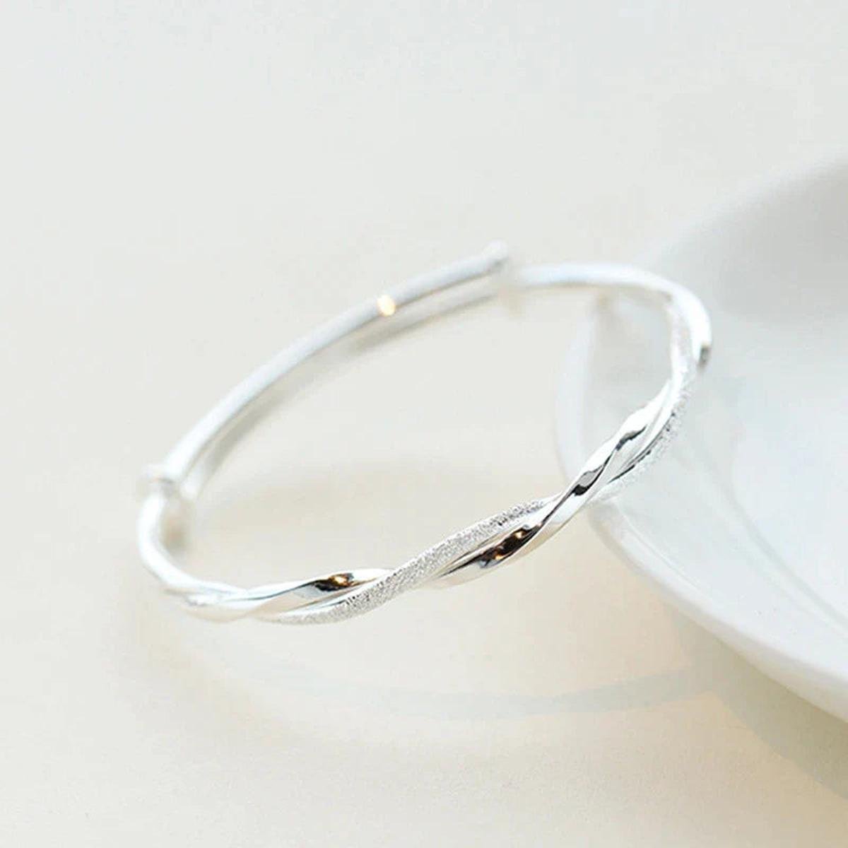 Adjustable 925 Sterling Silver Geometric Bangle Bracelet for Women