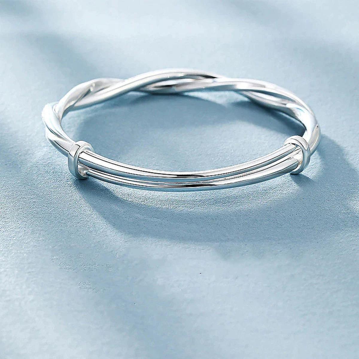 Adjustable 925 Sterling Silver Geometric Bangle Bracelet for Women