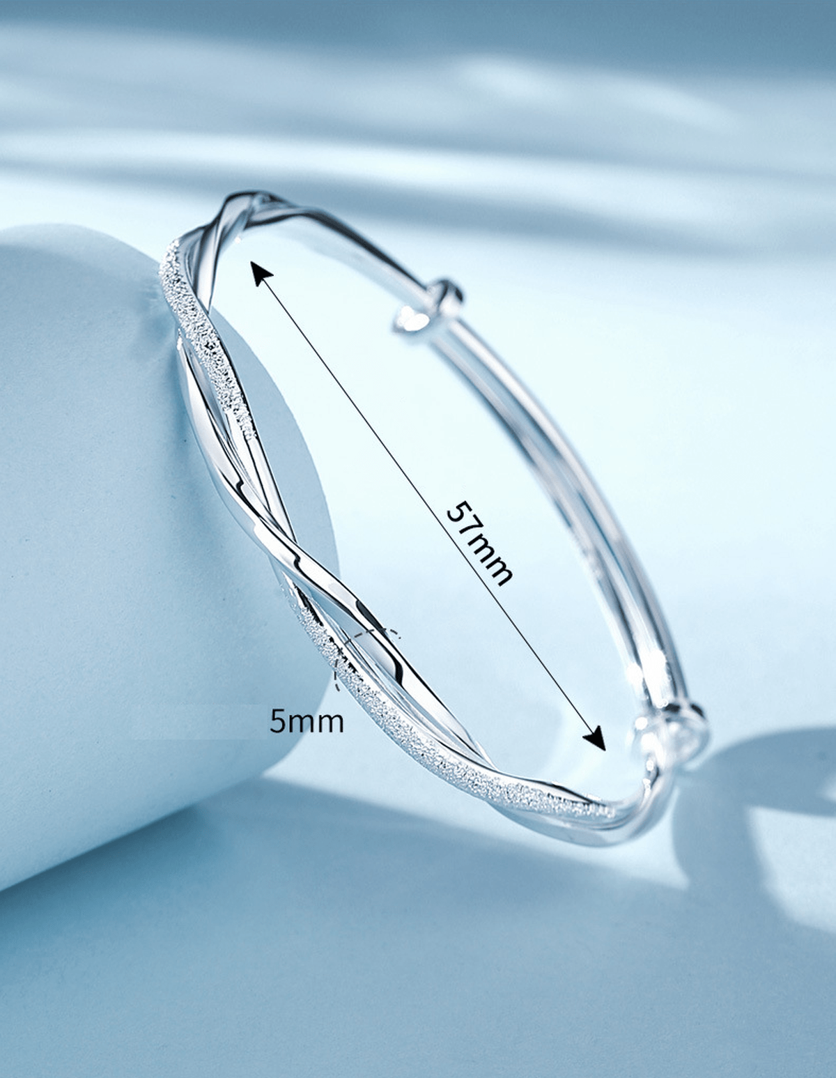 Adjustable 925 Sterling Silver Geometric Bangle Bracelet for Women