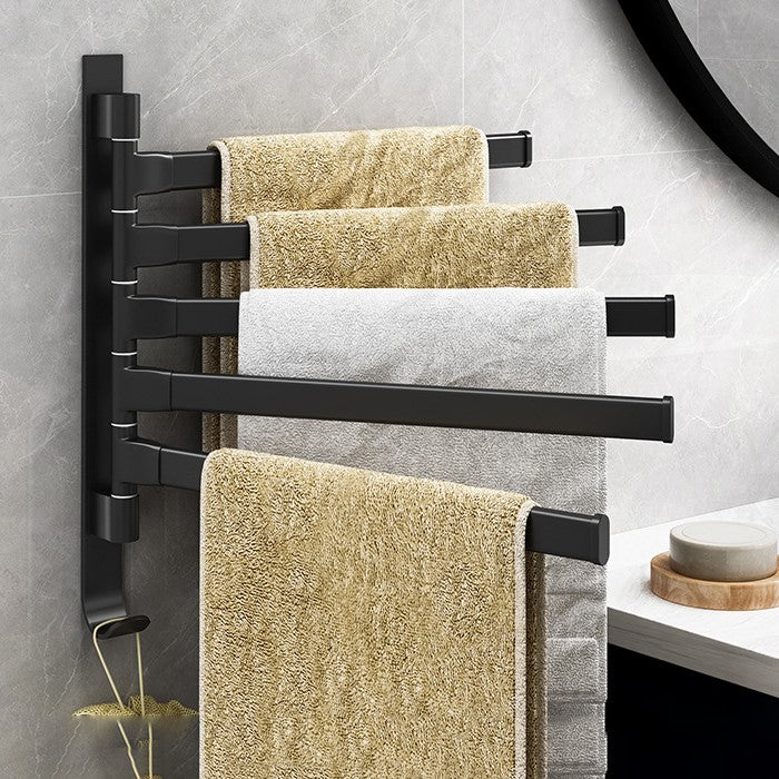 Adjustable Towel Rack with 5 Arms – Black Metal Towel Holder for Bathroom