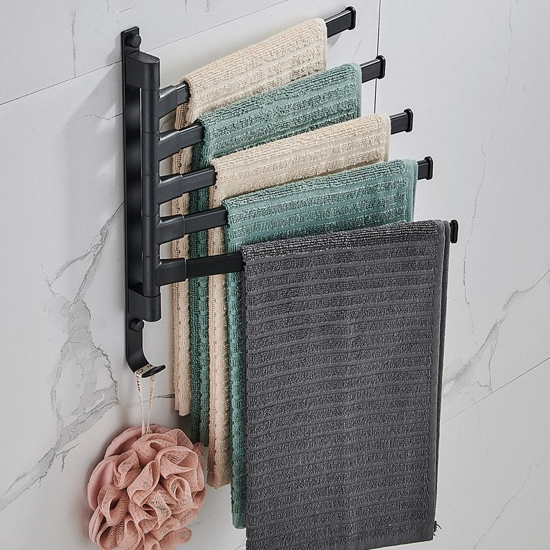 Adjustable Towel Rack with 5 Arms – Black Metal Towel Holder for Bathroom