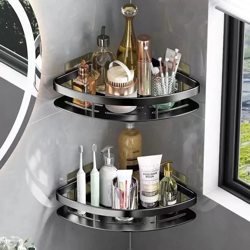 Aluminum Bathroom Corner Caddy – Functional Organizer for Shampoo and Accessories