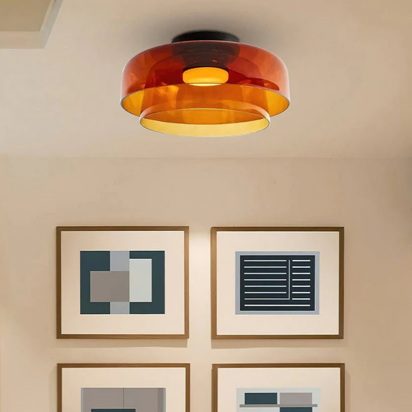 Amber Glass Flush Mount Ceiling Light - Modern LED Fixture for Living Room Hallway - Image 1