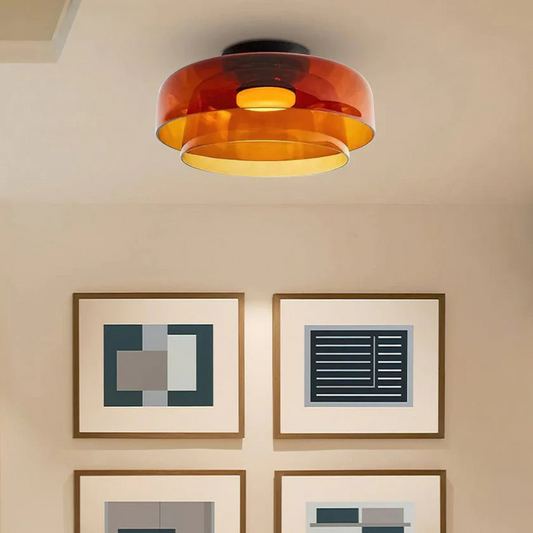 Amber Glass Flush Mount Ceiling Light - Modern LED Fixture for Living Room Hallway - Image 1