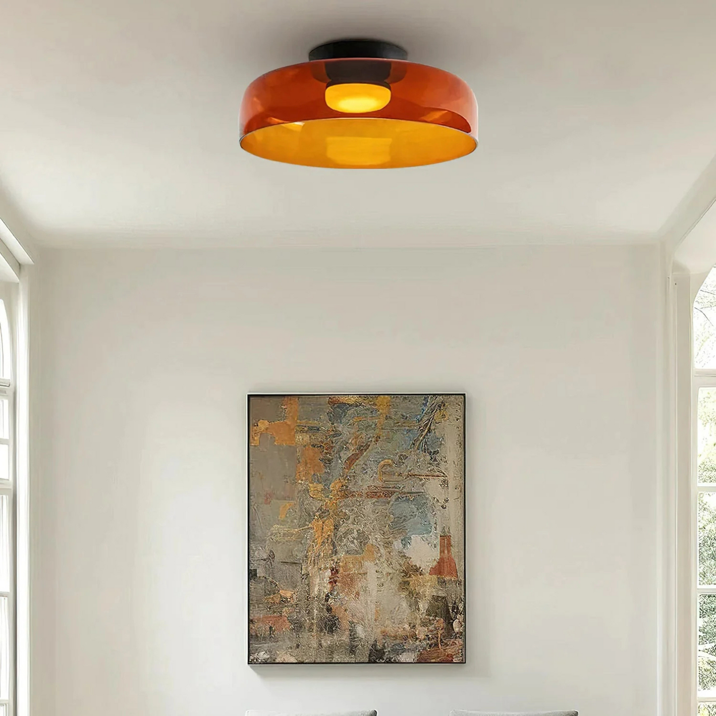 Amber Glass Flush Mount Ceiling Light - Modern LED Fixture for Living Room Hallway - Image 2