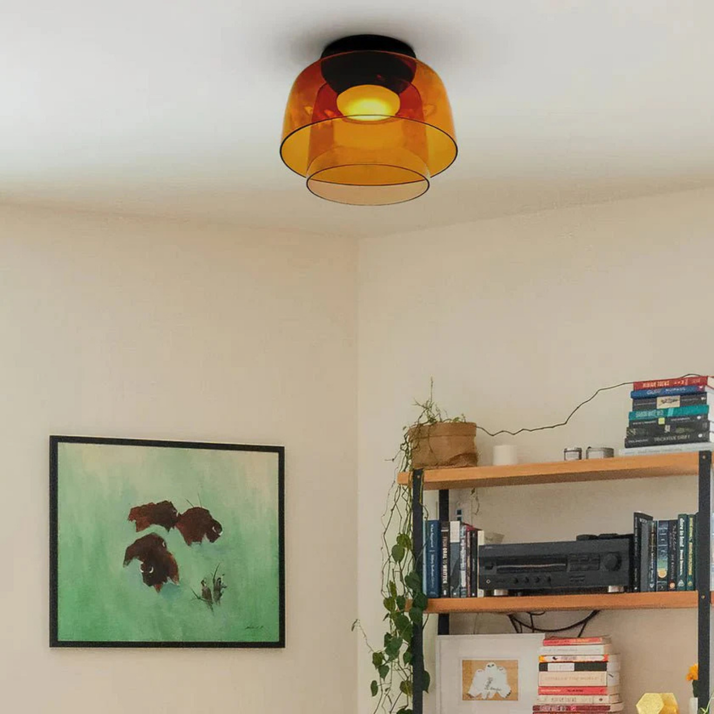 Amber Glass Flush Mount Ceiling Light - Modern LED Fixture for Living Room Hallway - Image 3