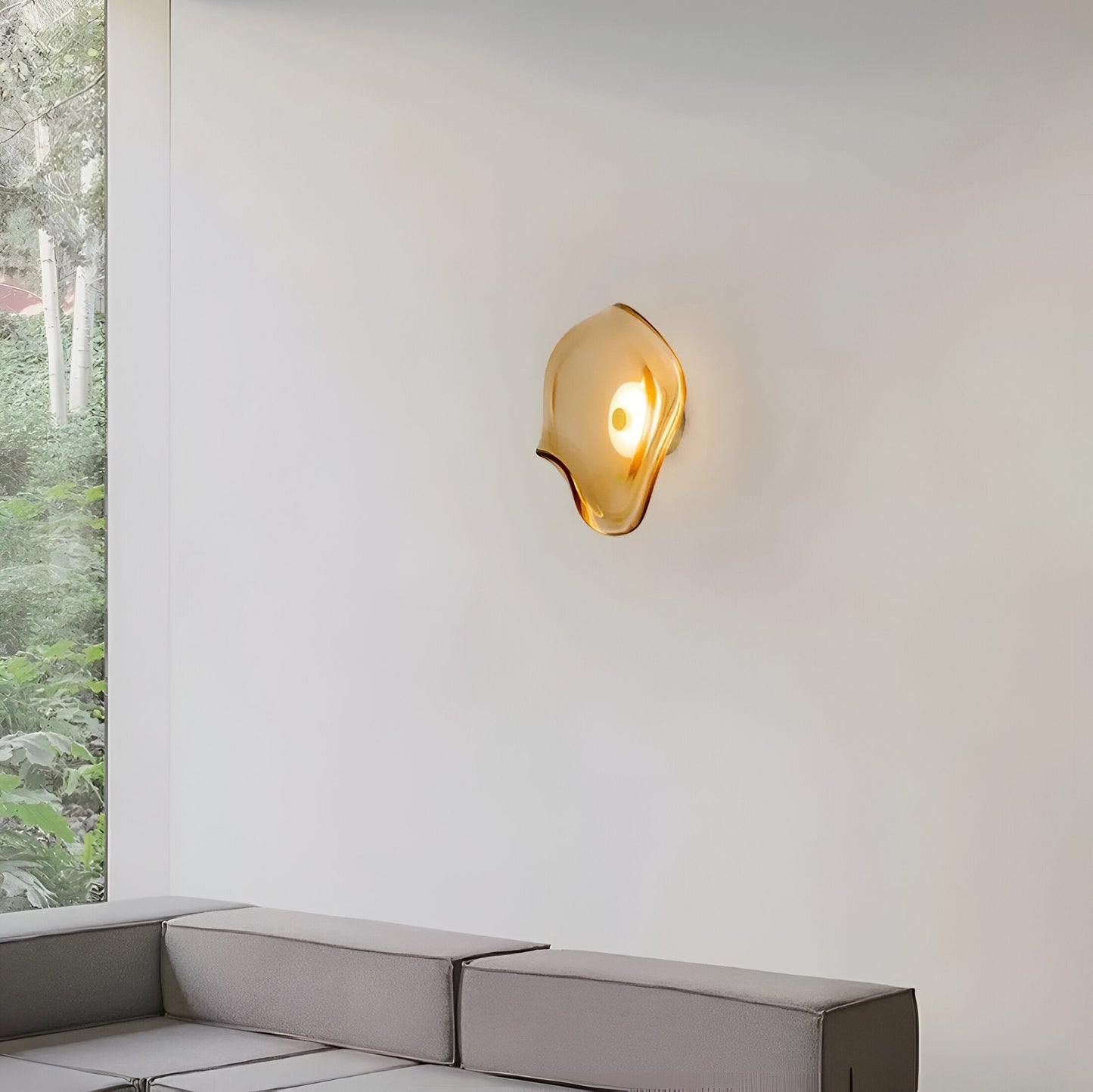 Amber Glass Wall Lamp - Minimalist LED Wall Sconce - Modern Japandi Lighting - Image 4