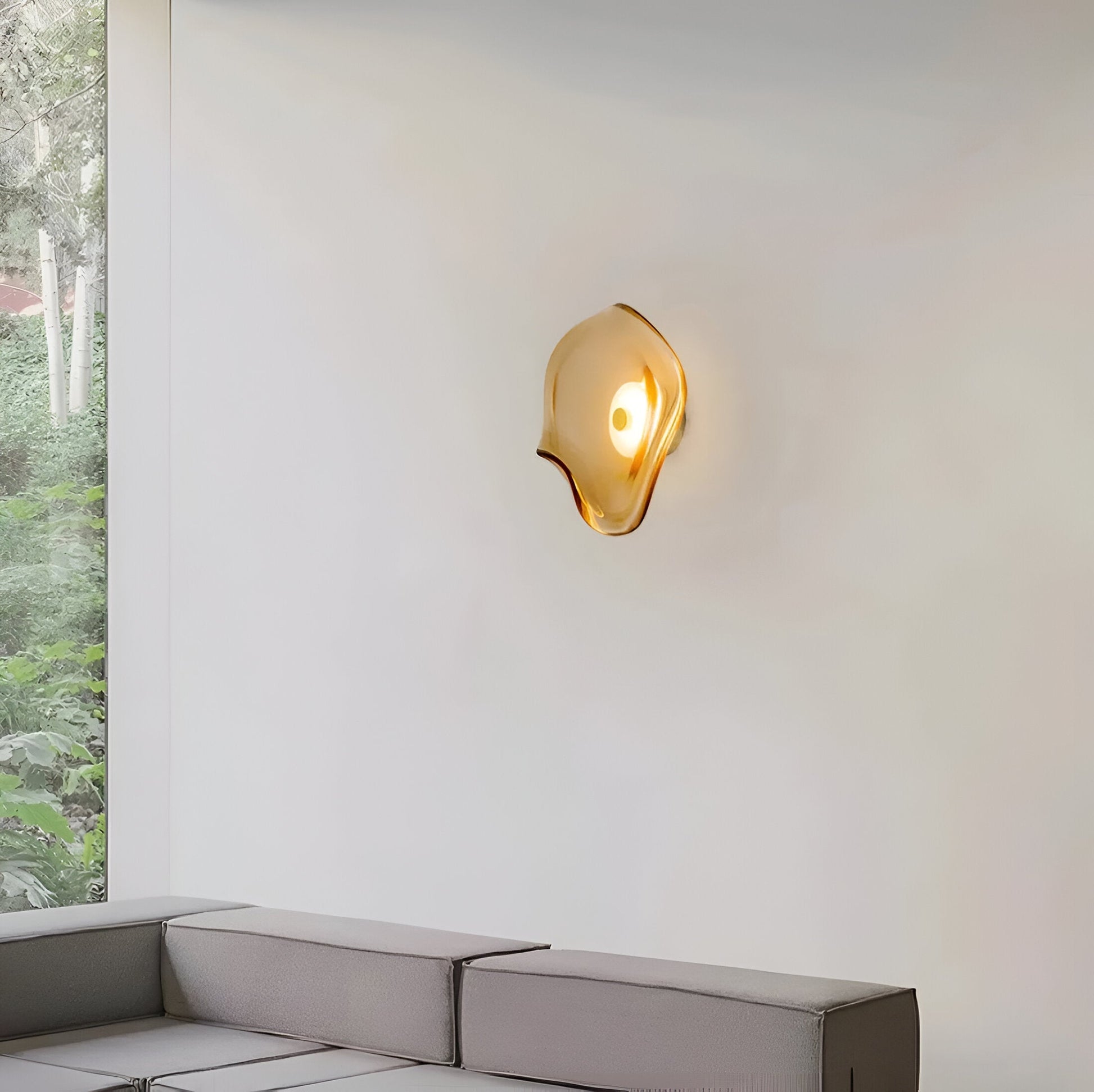 Amber Glass Wall Lamp - Minimalist LED Wall Sconce - Modern Japandi Lighting - Image 4