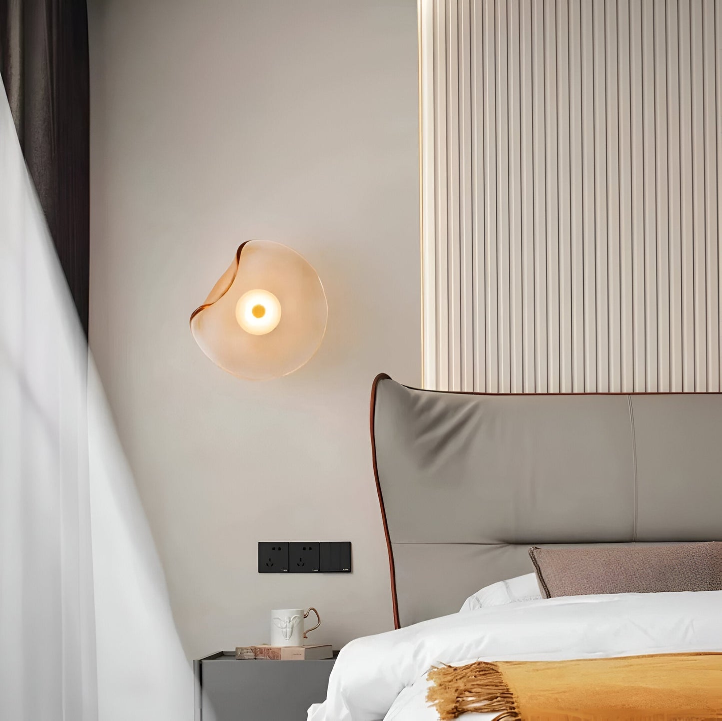 Amber Glass Wall Lamp - Minimalist LED Wall Sconce - Modern Japandi Lighting - Image 5