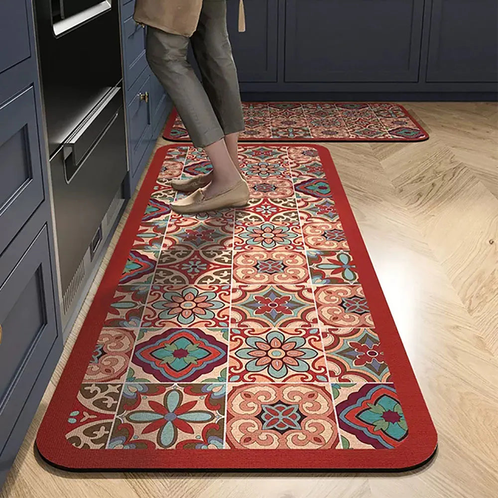 Anti-Slip Kitchen Rug - Modern Runner Rug - Hallway Mat - Floral Tile Pattern - Image 1