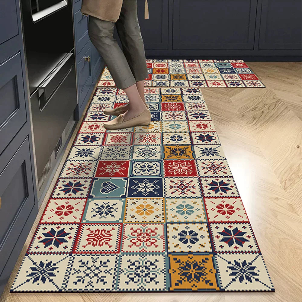 Anti-Slip Kitchen Rug - Modern Runner Rug - Hallway Mat - Floral Tile Pattern - Image 10