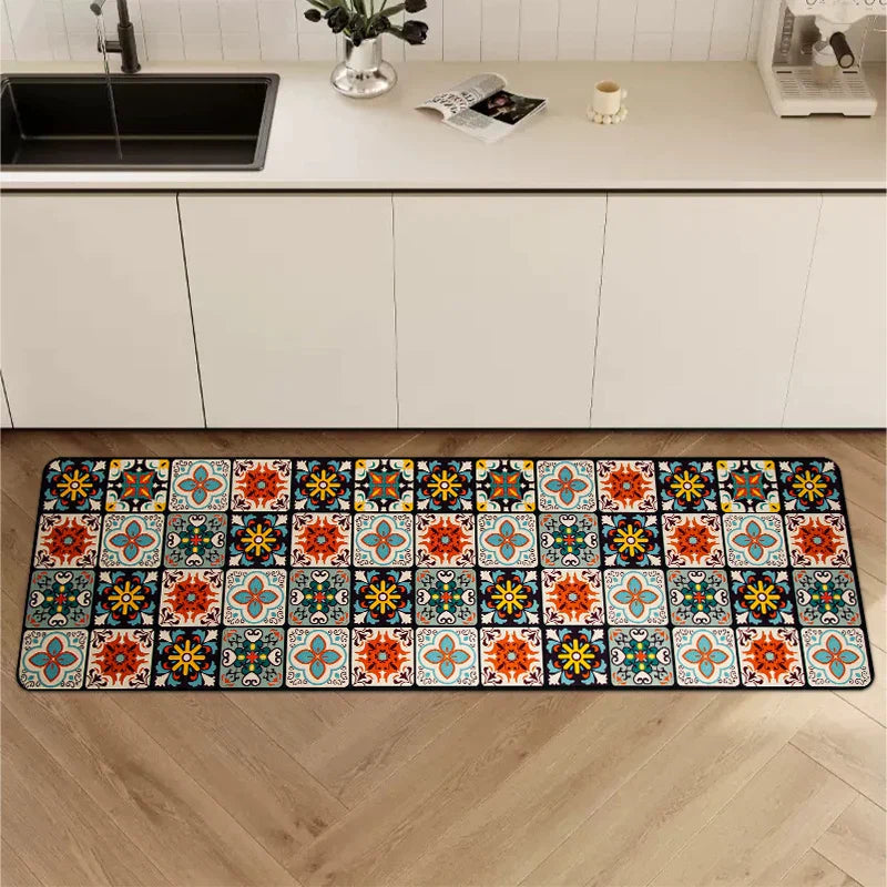 Anti-Slip Kitchen Rug - Modern Runner Rug - Hallway Mat - Floral Tile Pattern - Image 2