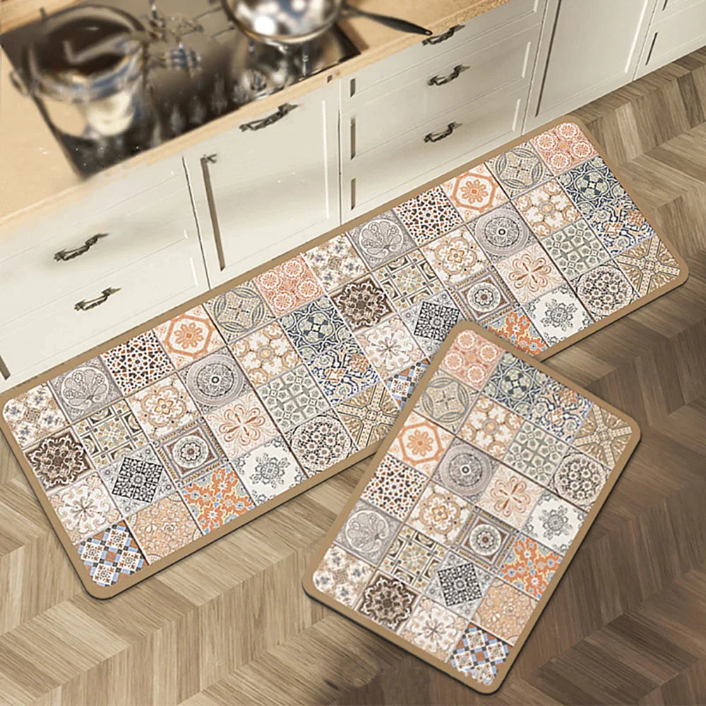 Anti-Slip Kitchen Rug - Modern Runner Rug - Hallway Mat - Floral Tile Pattern - Image 27