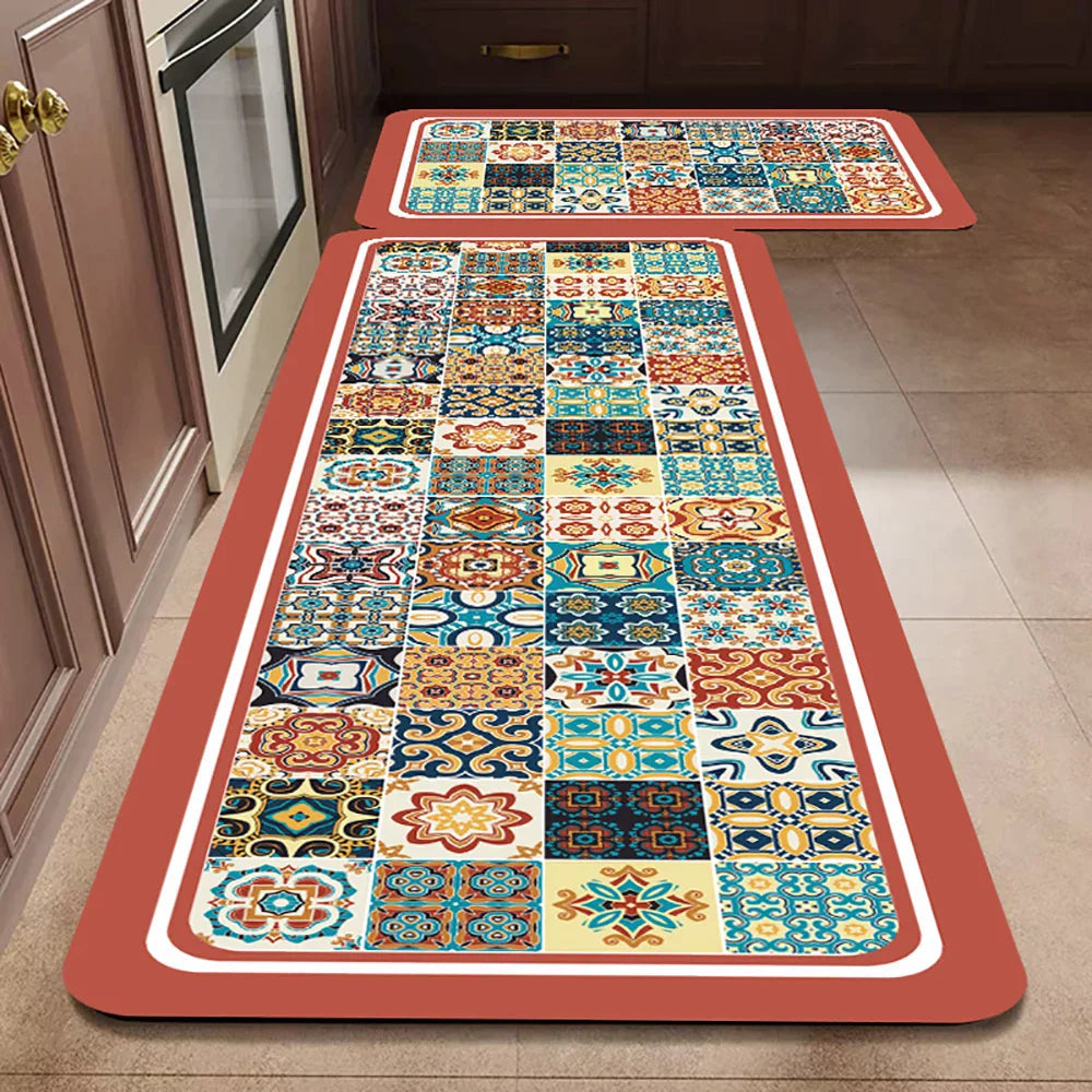Anti-Slip Kitchen Rug - Modern Runner Rug - Hallway Mat - Floral Tile Pattern - Image 28