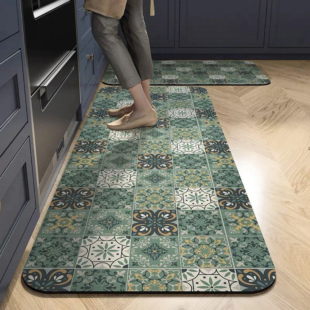 Anti-Slip Kitchen Rug - Modern Runner Rug - Hallway Mat - Floral Tile Pattern - Image 29