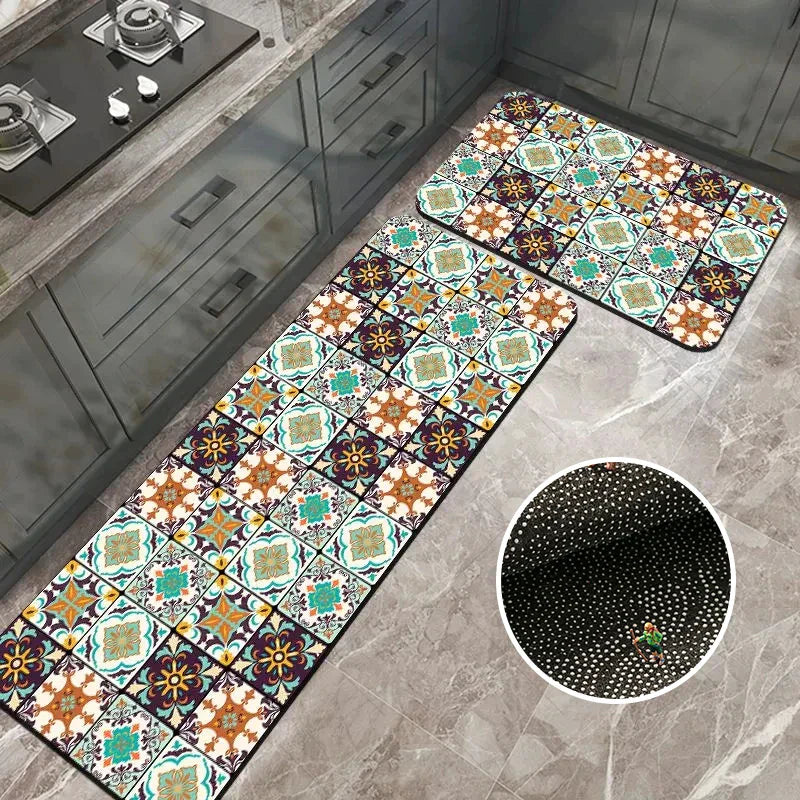 Anti-Slip Kitchen Rug - Modern Runner Rug - Hallway Mat - Floral Tile Pattern - Image 3