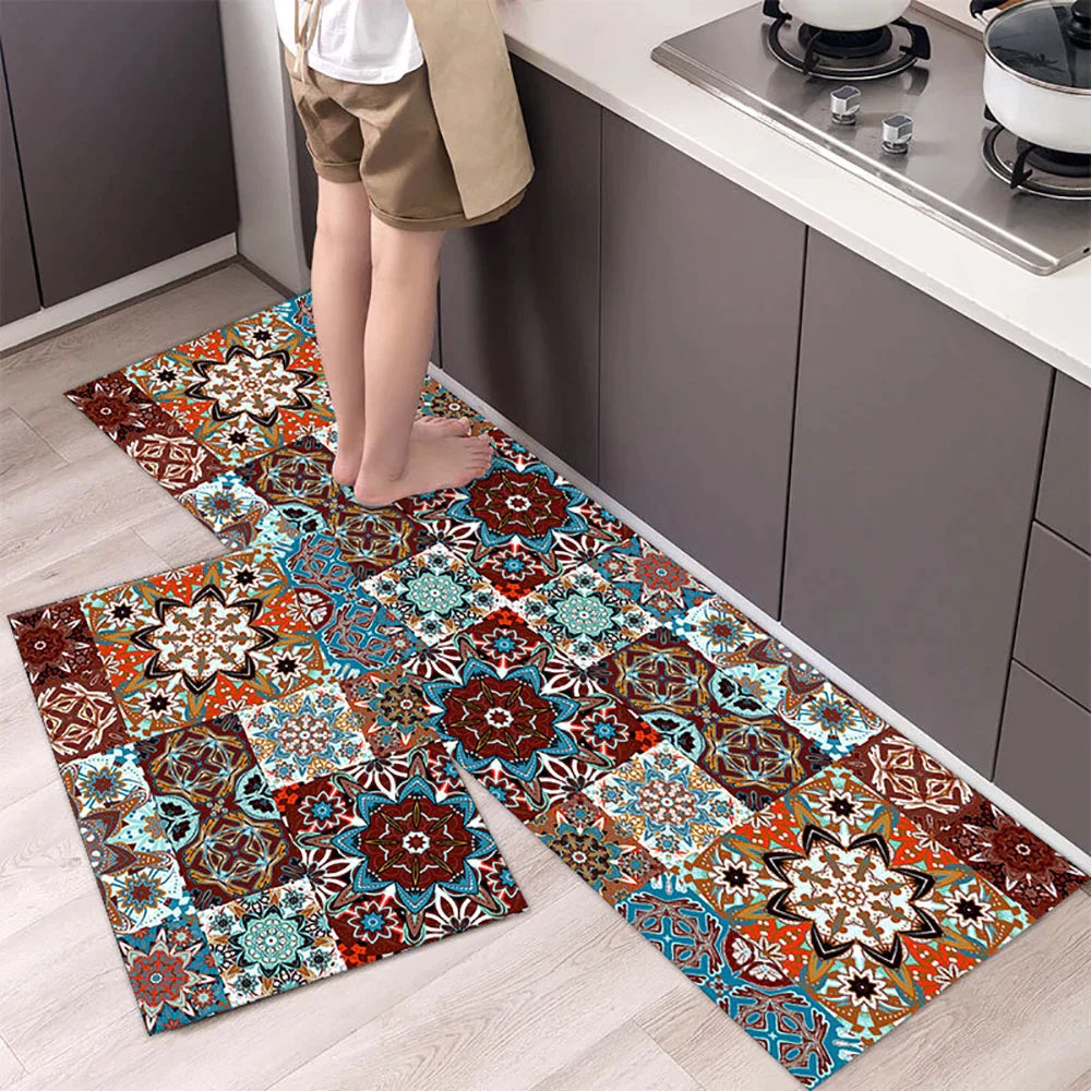 Anti-Slip Kitchen Rug - Modern Runner Rug - Hallway Mat - Floral Tile Pattern - Image 30