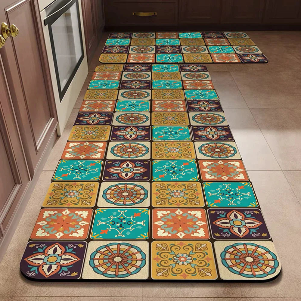 Anti-Slip Kitchen Rug - Modern Runner Rug - Hallway Mat - Floral Tile Pattern - Image 33