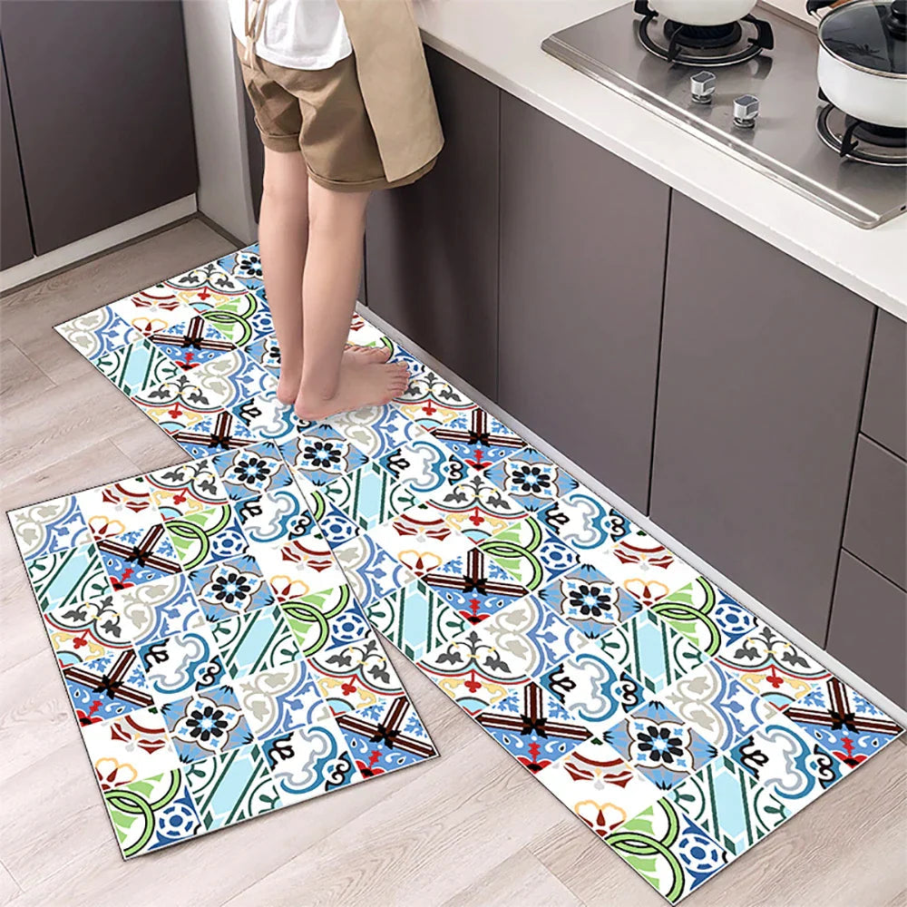 Anti-Slip Kitchen Rug - Modern Runner Rug - Hallway Mat - Floral Tile Pattern - Image 37