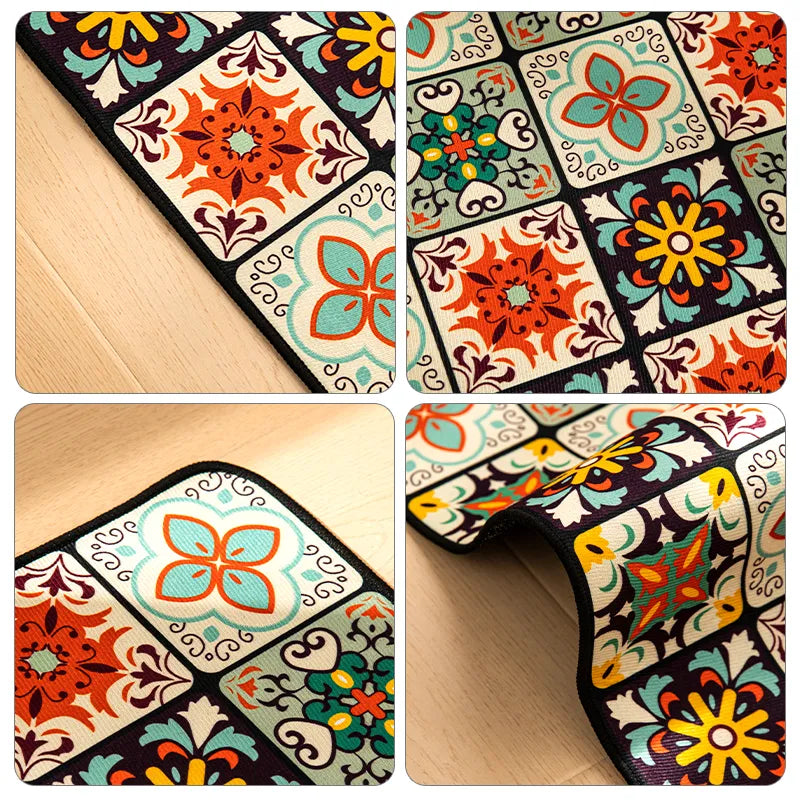 Anti-Slip Kitchen Rug - Modern Runner Rug - Hallway Mat - Floral Tile Pattern - Image 4