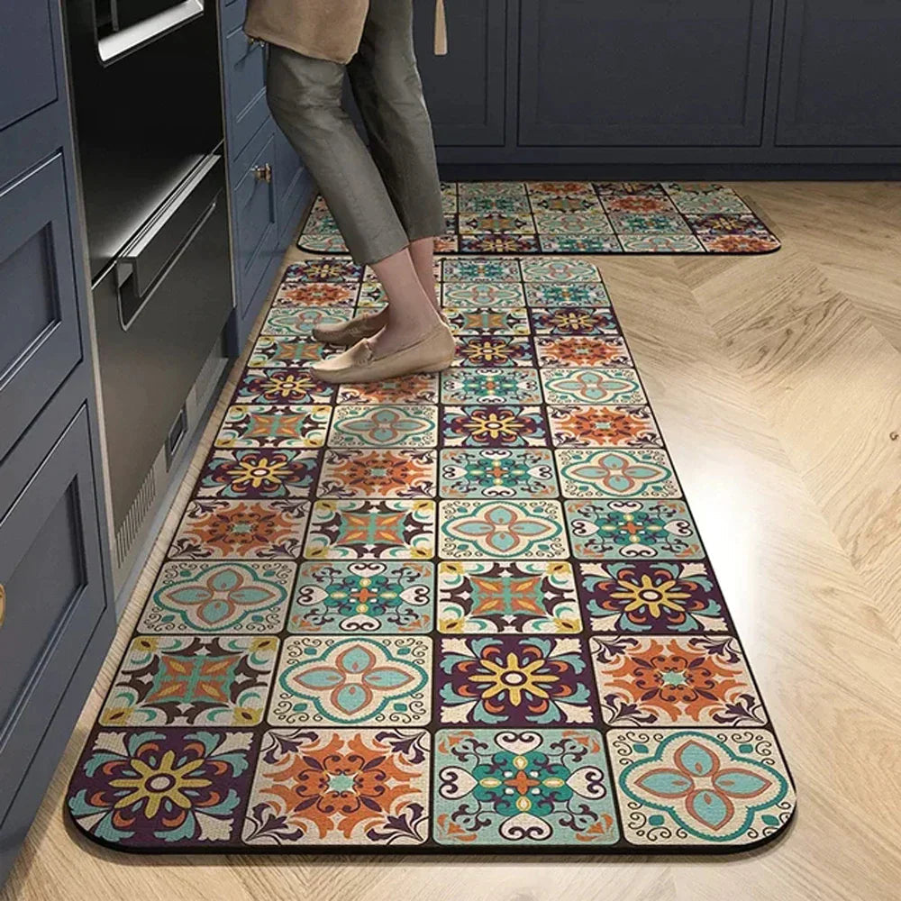 Anti-Slip Kitchen Rug - Modern Runner Rug - Hallway Mat - Floral Tile Pattern - Image 5