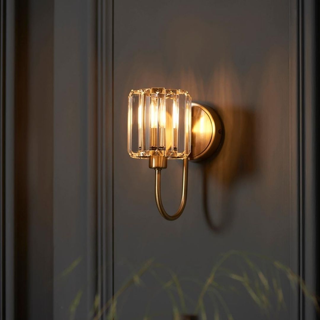 Antique Brass Wall Sconce with Faceted Shade