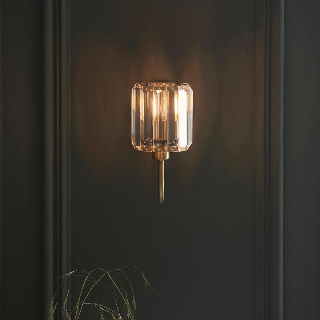 Antique Brass Wall Sconce with Faceted Shade