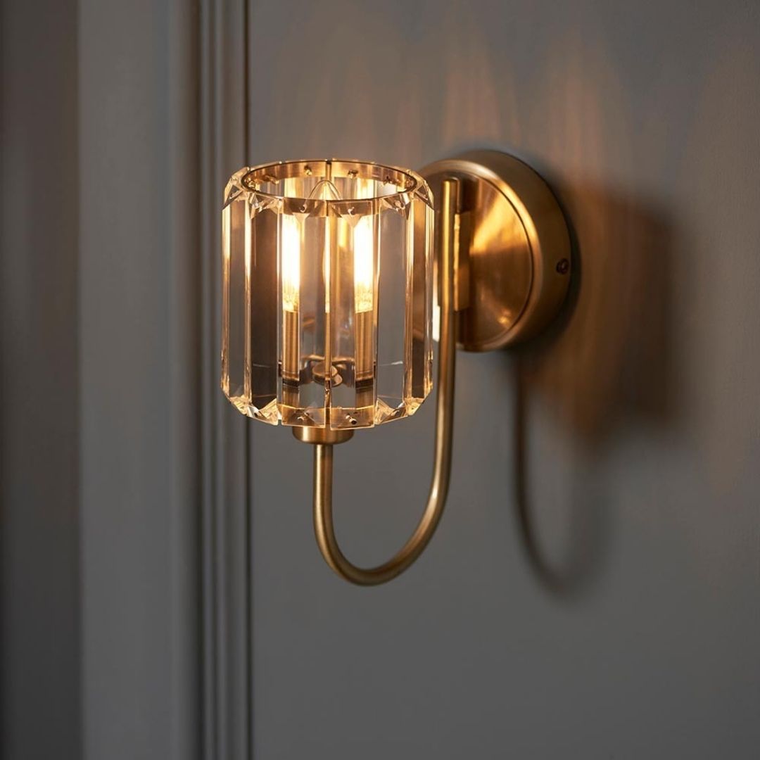 Antique Brass Wall Sconce with Faceted Shade