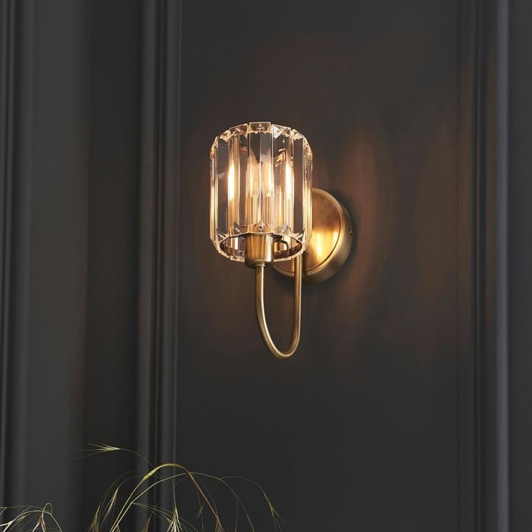 Antique Brass Wall Sconce with Faceted Shade