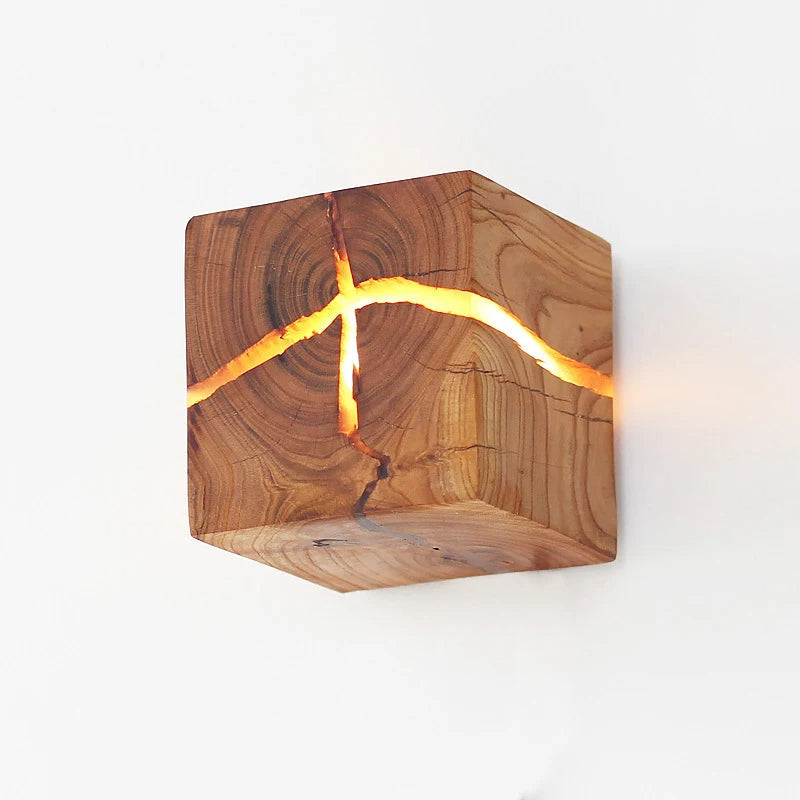 Apot Almond Wood Cube Wall Light - Modern Accent Lighting - Image 2