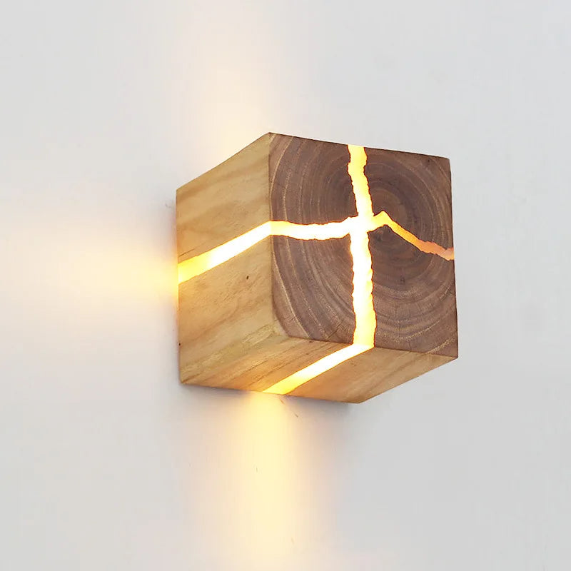 Apot Almond Wood Cube Wall Light - Modern Accent Lighting - Image 3