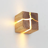 Apot Almond Wood Cube Wall Light - Modern Accent Lighting