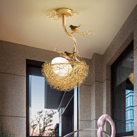 Art Deco Gold Bird Nest Chandelier - Glass Globe Pendant Light - Living Room Lighting