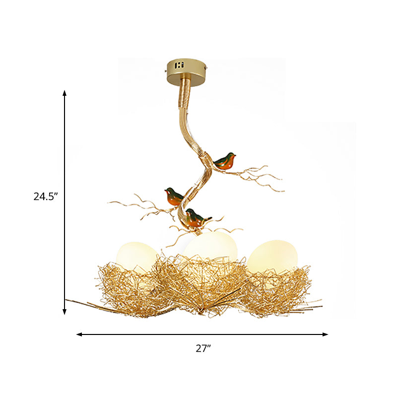 Art Deco Gold Bird Nest Chandelier - Glass Globe Pendant Light - Living Room Lighting - Image 4