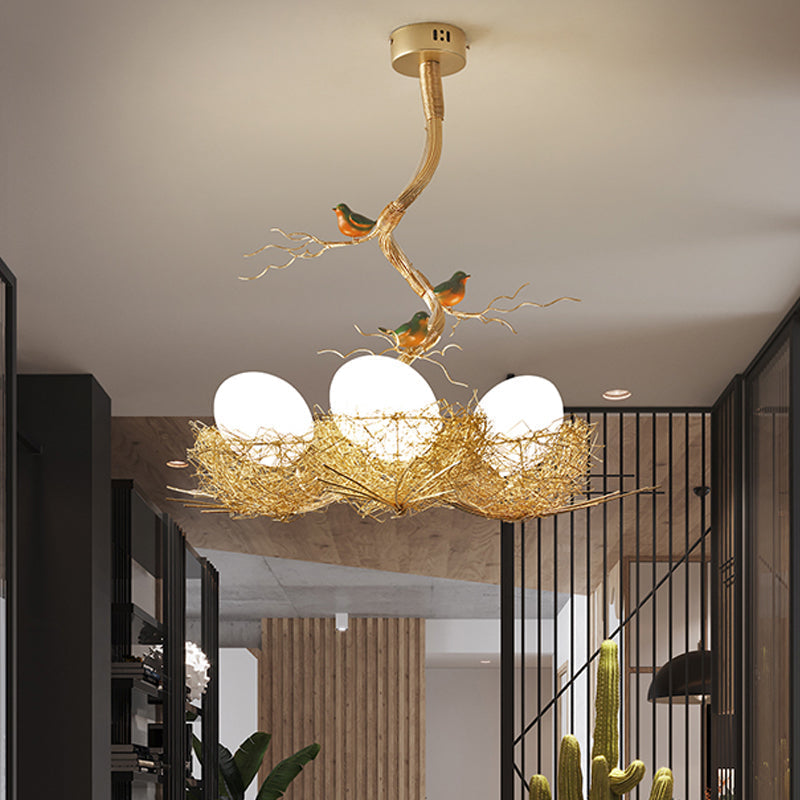 Art Deco Gold Bird Nest Chandelier - Glass Globe Pendant Light - Living Room Lighting - Image 6