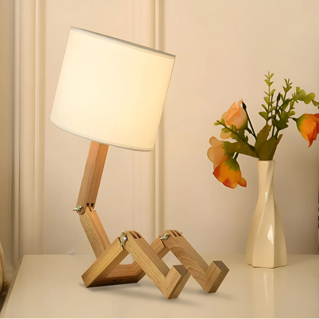 Articulated Wooden Table Lamp - Adjustable - Modern - Fabric Shade - Image 1