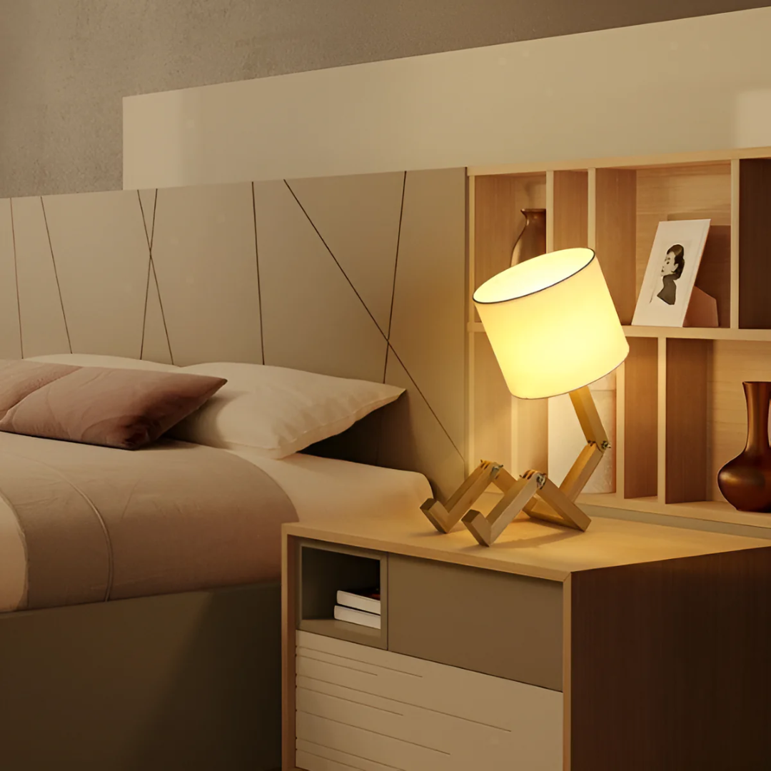 Articulated Wooden Table Lamp - Adjustable - Modern - Fabric Shade - Image 2