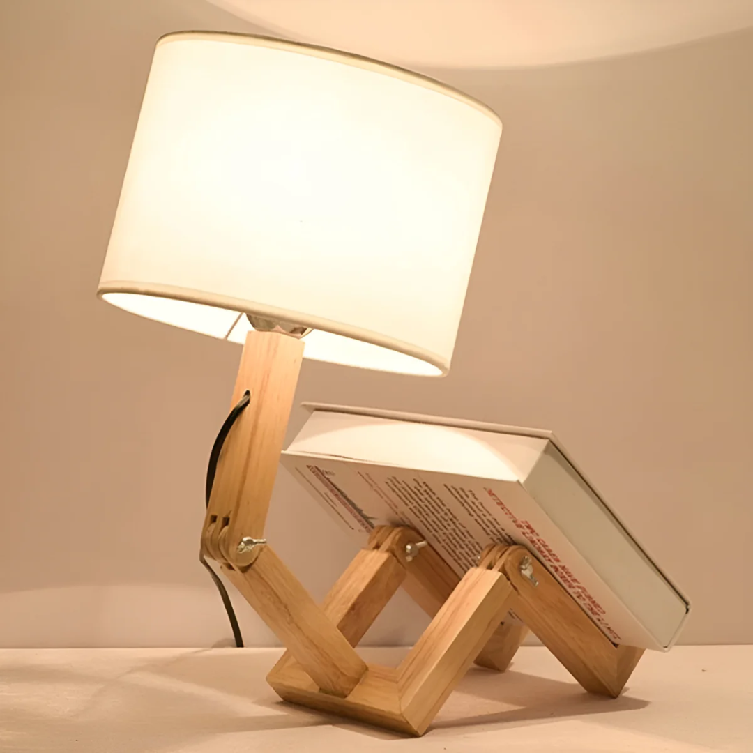 Articulated Wooden Table Lamp - Adjustable - Modern - Fabric Shade - Image 3