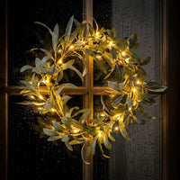 Artificial Olive Leaf Door Wreath with Warm Fairy Lights
