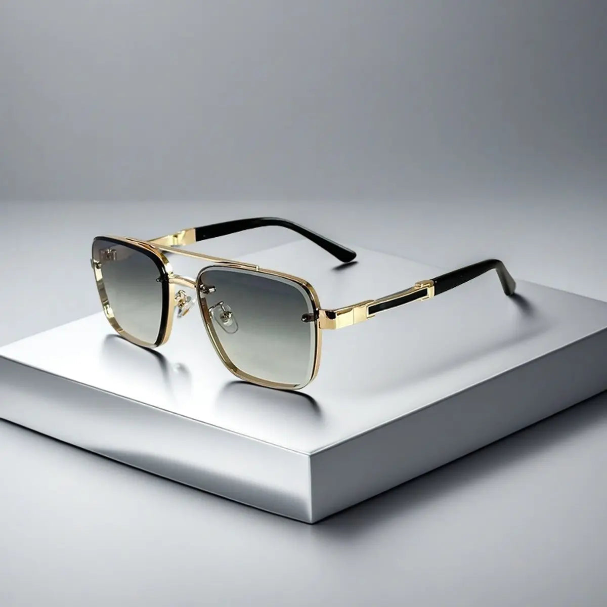 Aviator-Square Fusion Gold-Tone Gradient Lens Sunglasses