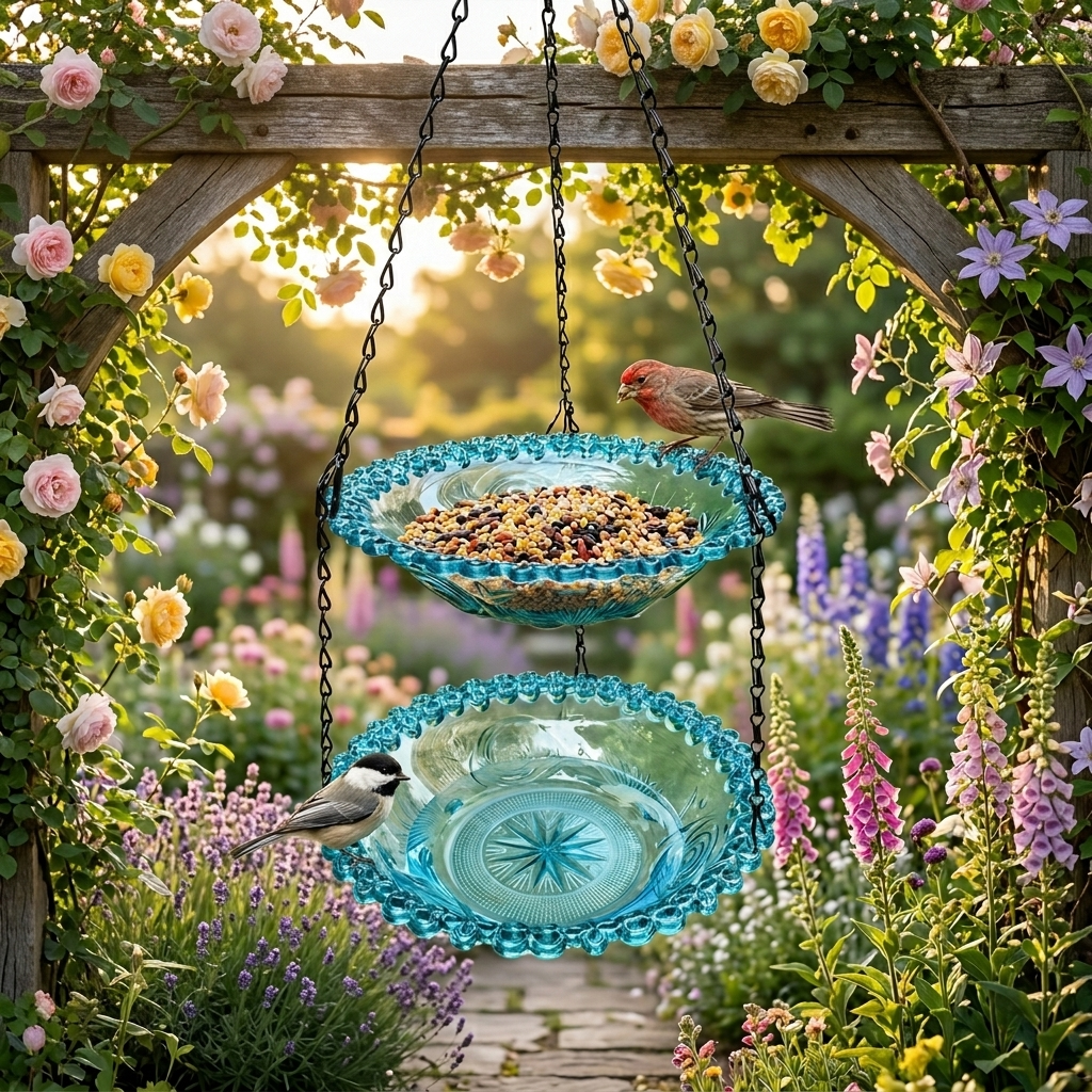 Avielle – Vintage Hanging Bird Feeder and Bath