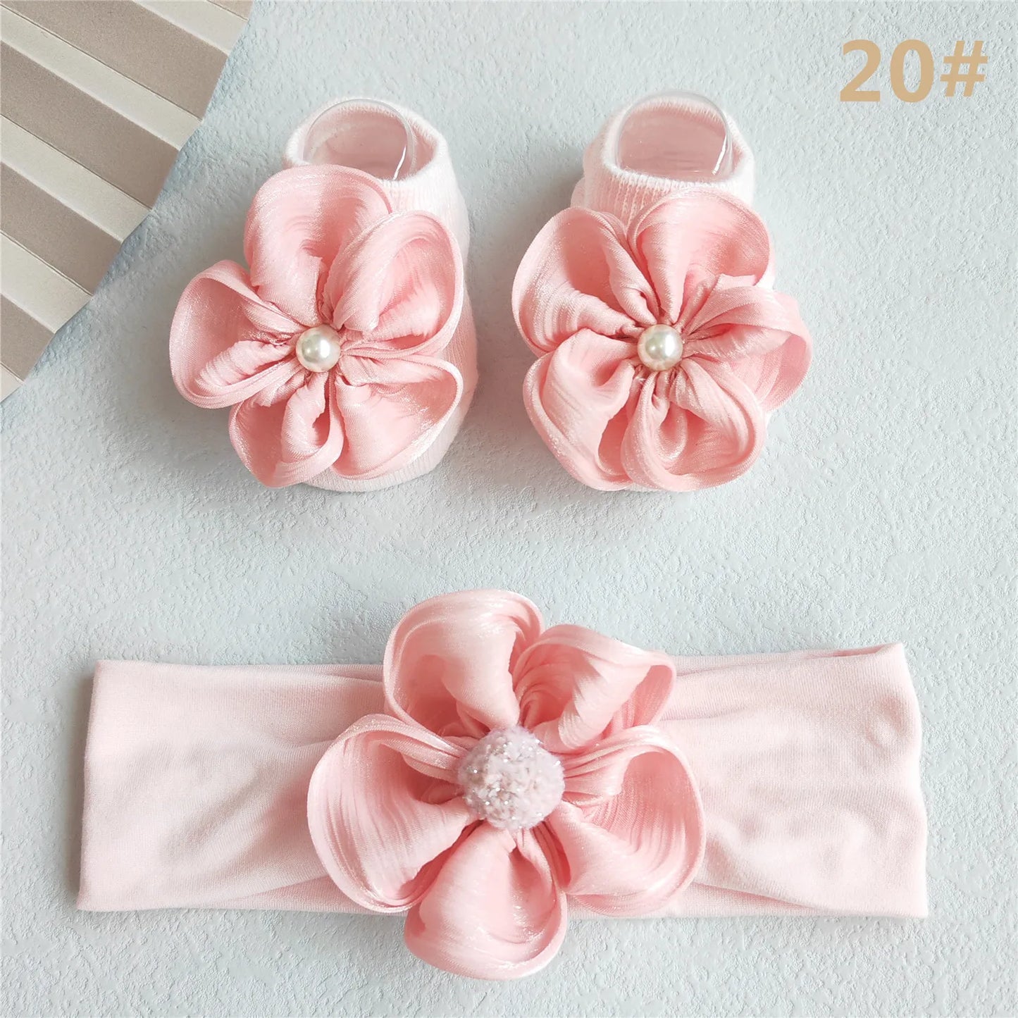 Baby Girl Headband and Socks Set - Newborn Princess Lace Hair Bows & Cotton Socks Gift for 0-12 Months