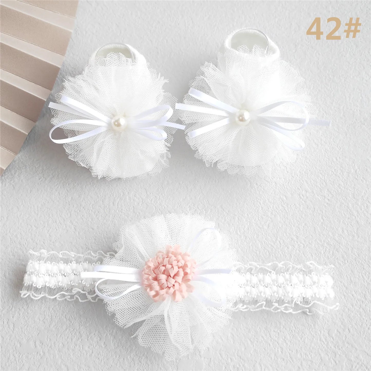 Baby Girl Headband and Socks Set - Newborn Princess Lace Hair Bows & Cotton Socks Gift for 0-12 Months